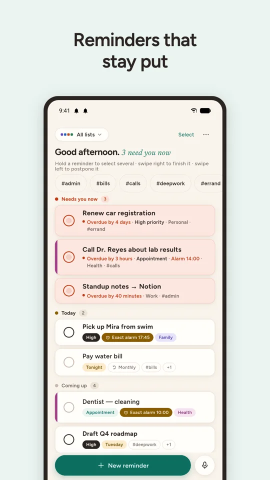 Home screen: reminders that stay put