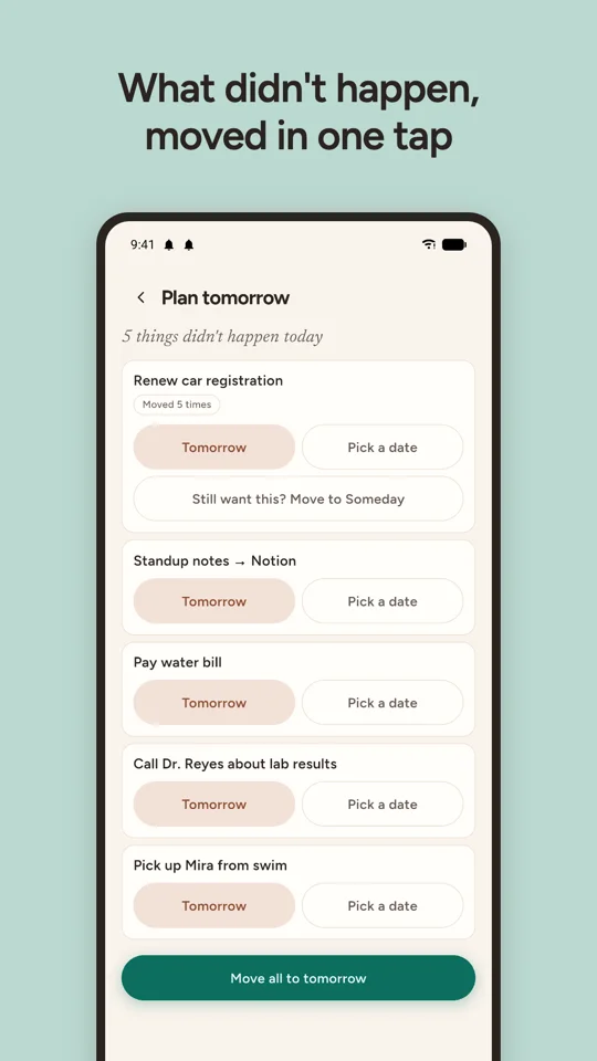The nightly pass: what didn't happen, moved in one tap