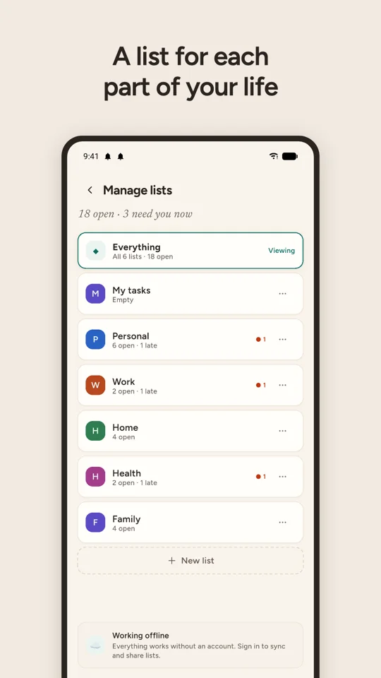 Lists, one for each part of your life